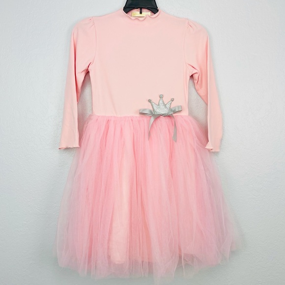 Bow Dream Other - NWT PINK SILVER CROWN PRINCESS TULLE LONG SLEEVE MOCK NECK DRESS